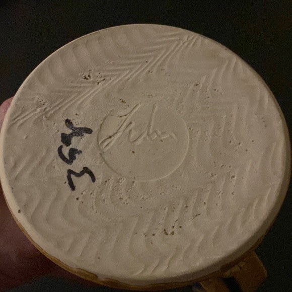 Juba Mountain Pottery mug w/ drip design pattern in blue & beige - signed - Picture 5 of 8